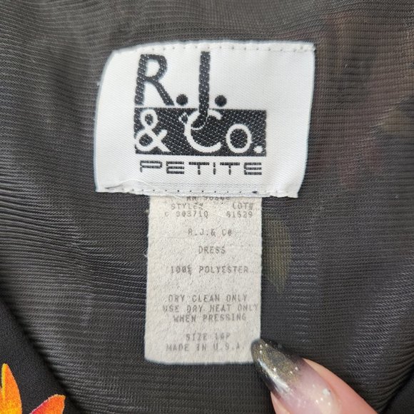 Vintage 70s Black Floral Maxi Dress Vest Overlay Flowy Sleeveless Size 14 Petite - Picture 7 of 16